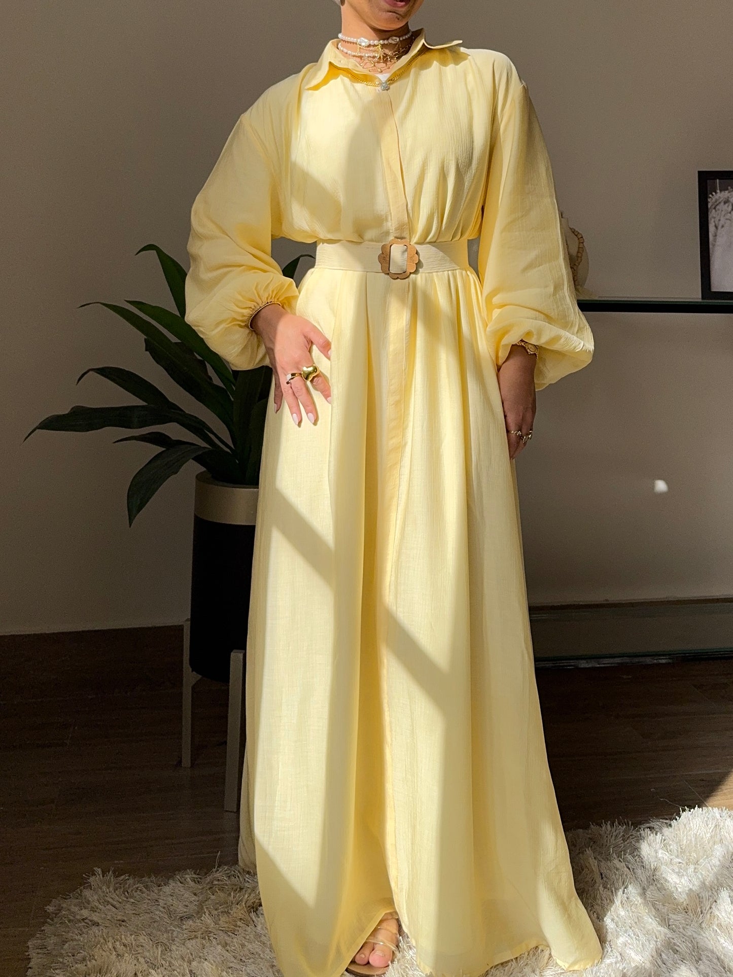 “Soft Sunshine Over Size Belted Maxi Dress”