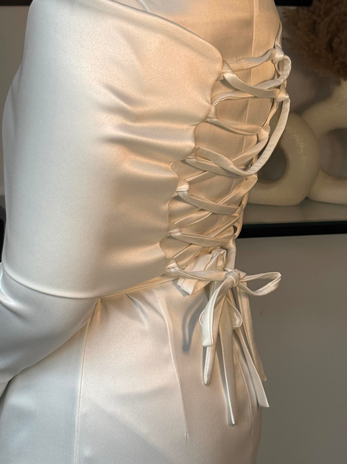“The Serenity Gown – White Satin Modest Maxi Dress”