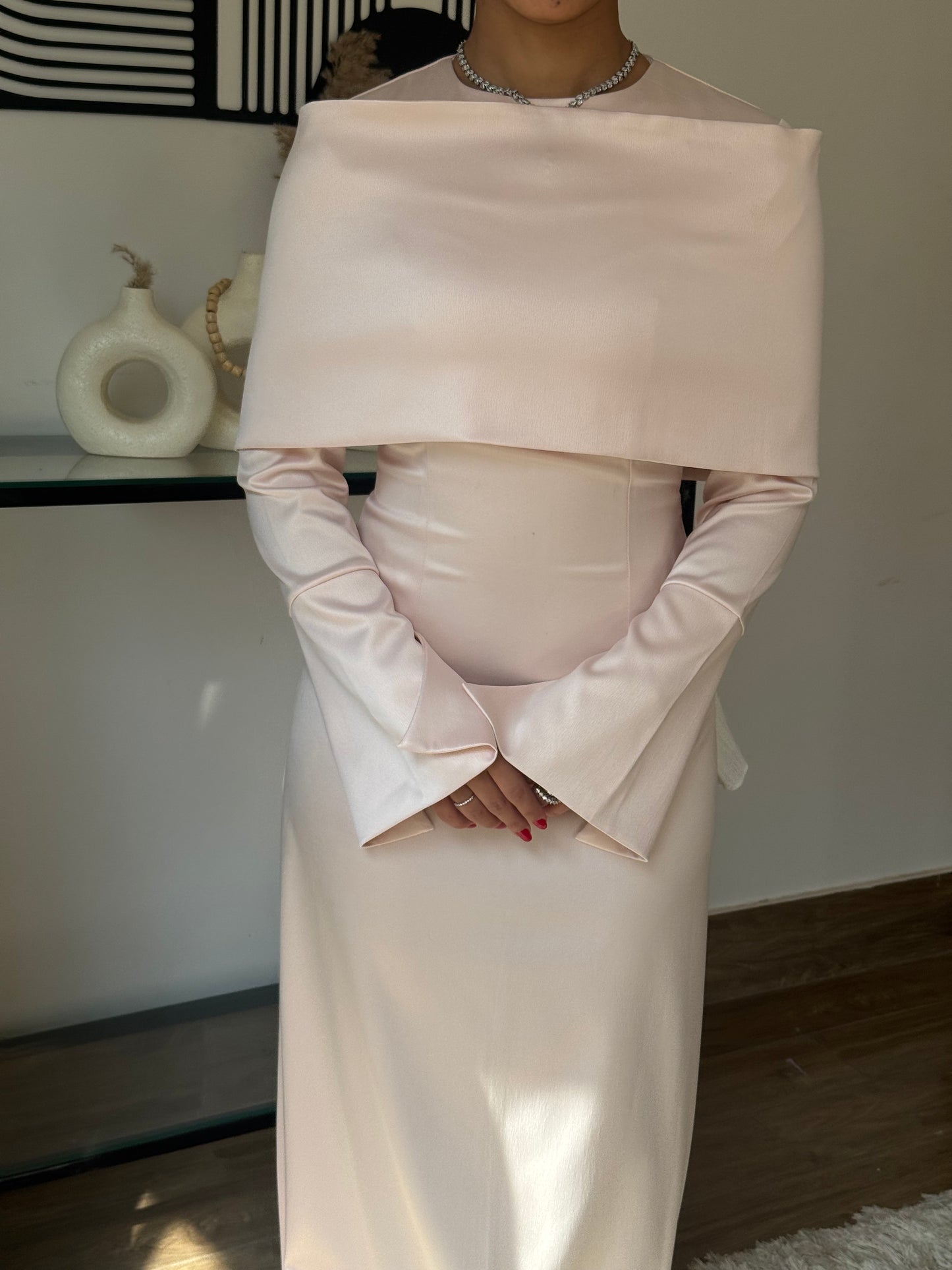 “The Serenity Gown – Rose Satin Modest Maxi Dress”