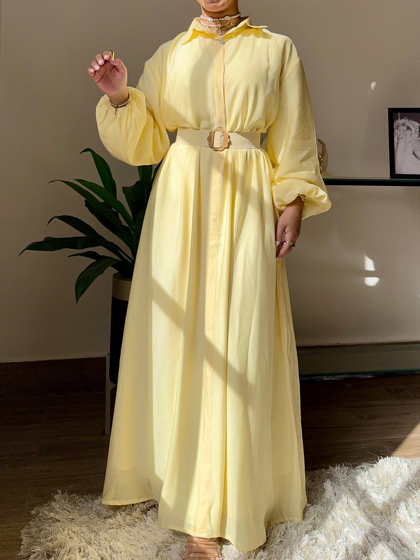 “Soft Sunshine Over Size Belted Maxi Dress”