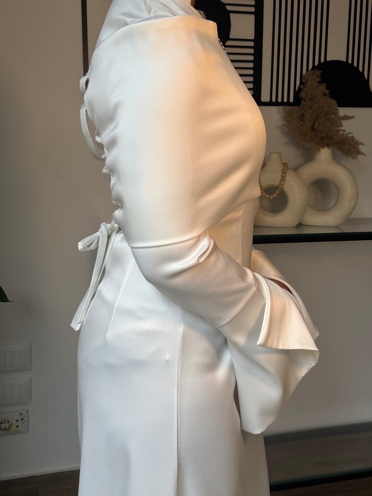 “The Serenity Gown – White Satin Modest Maxi Dress”