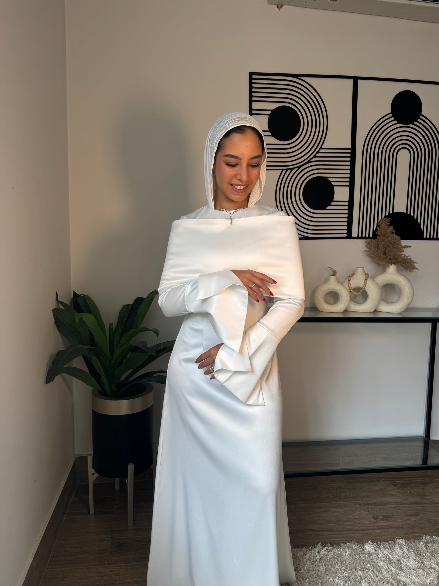 “The Serenity Gown – White Satin Modest Maxi Dress”