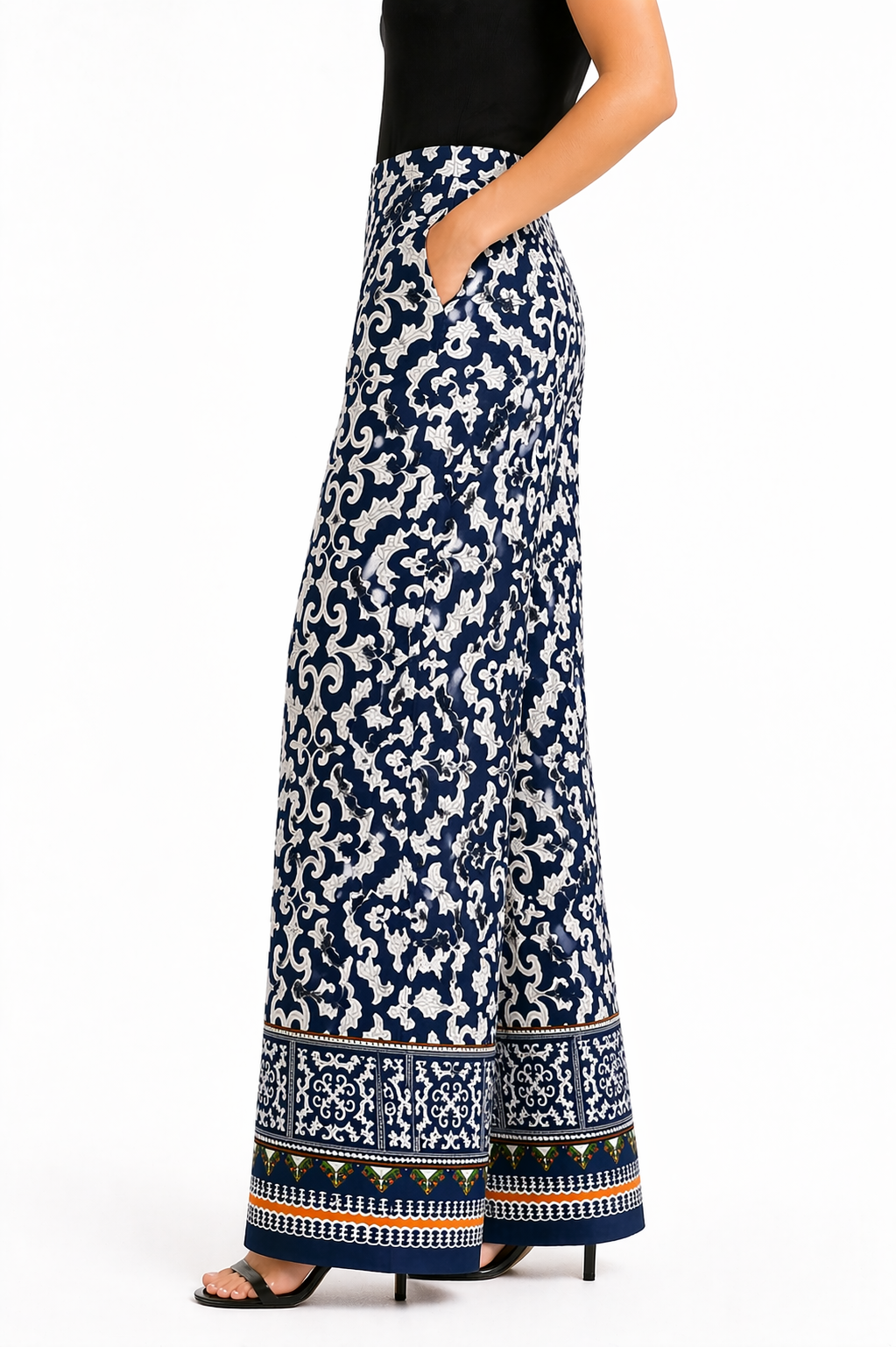 Printed Blue Pants (Viscose Cotton Fabric)