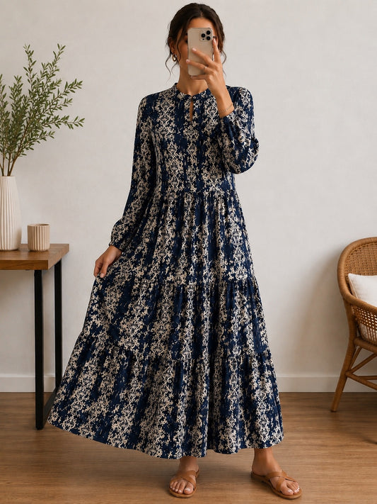 Black Printed Tiered Maxi Dress