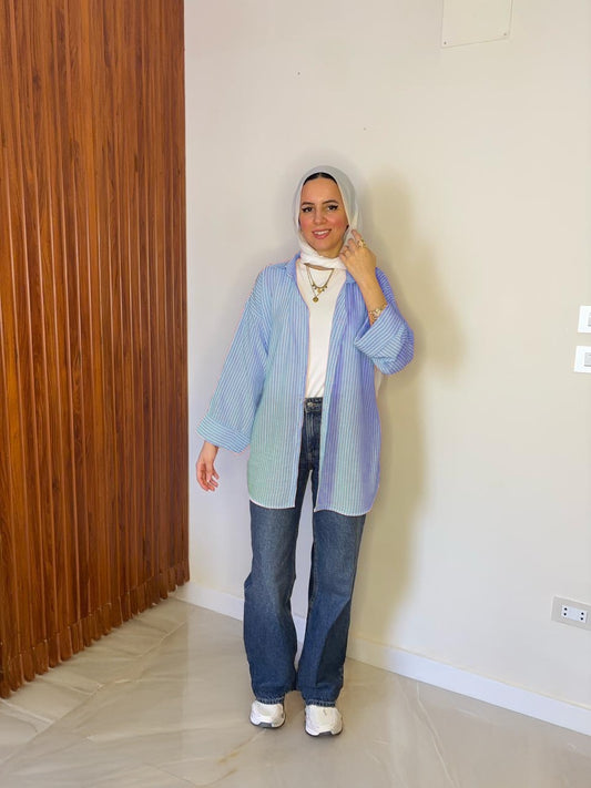 Blue  Striped Wrap Shirt