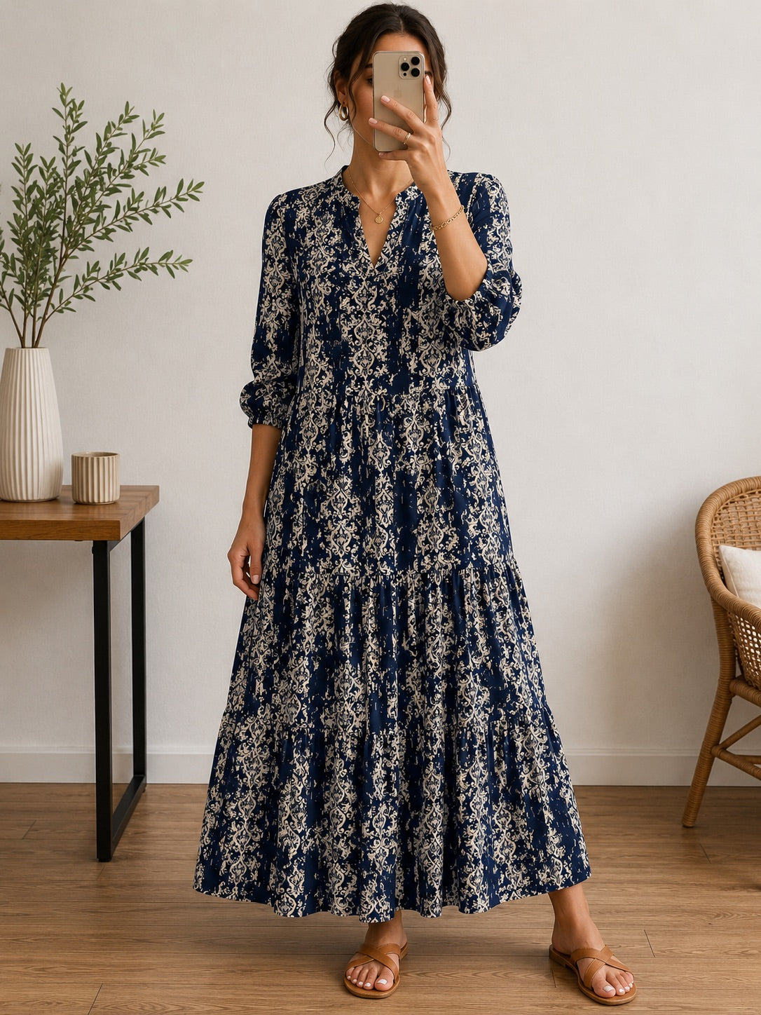 Black Printed Tiered Maxi Dress