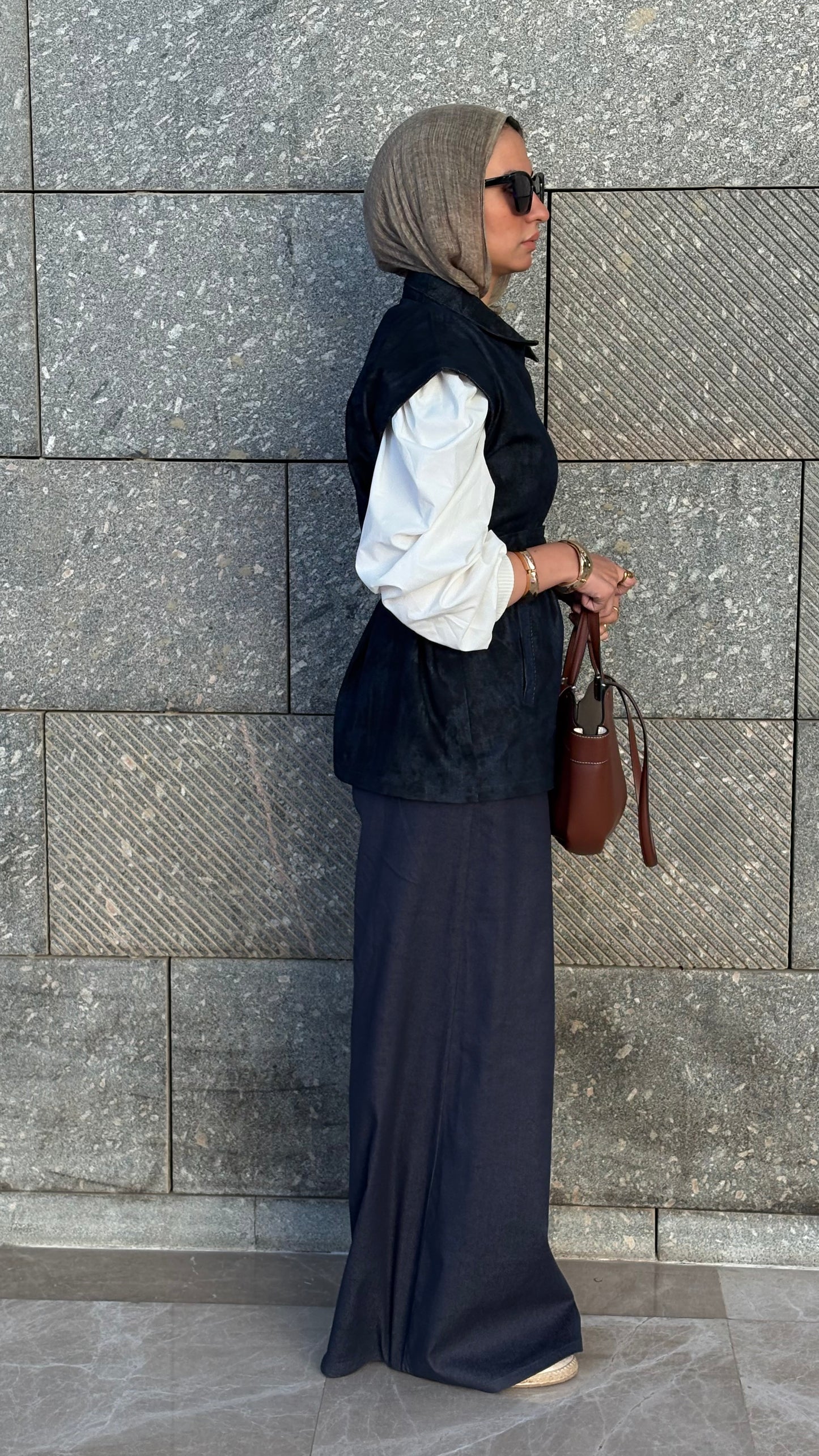 Denim Zip Vest with Waist Belt