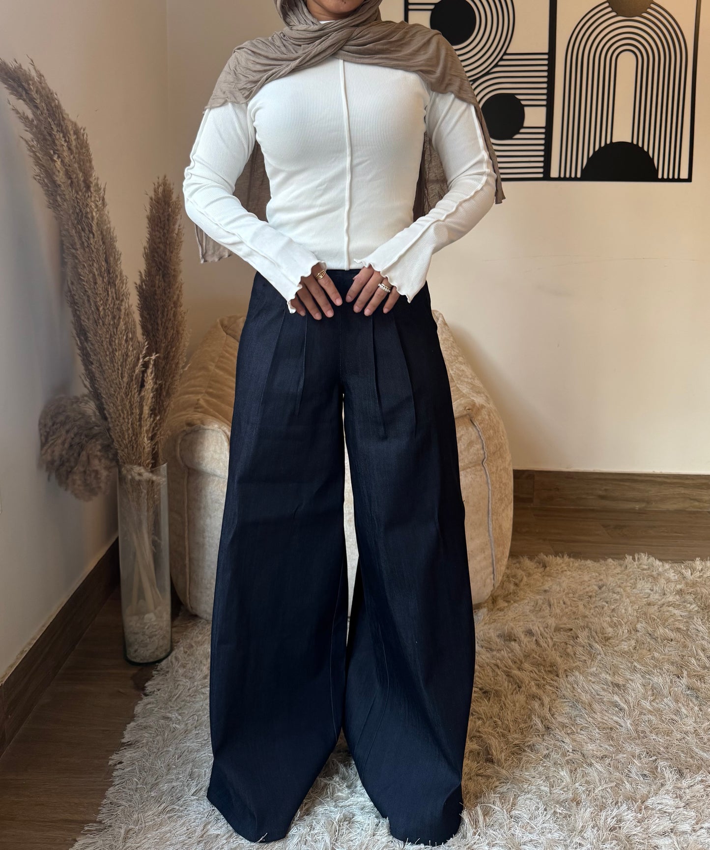 Wide-Leg Heavy Denim Pants