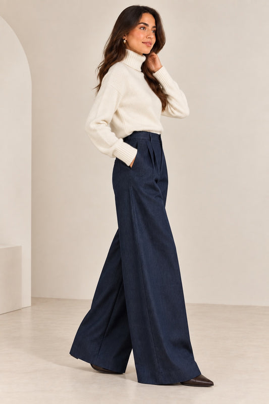 Wide-Leg Heavy Denim Pants