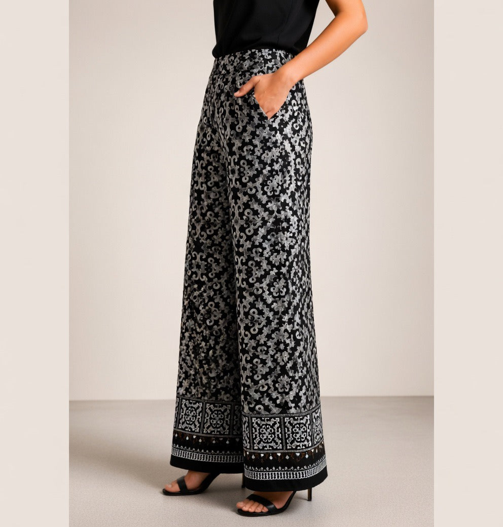 Printed black Pants (Viscose Cotton Fabric)
