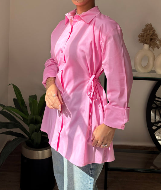 Side-Tie Pink Shirt – Modest Chic
