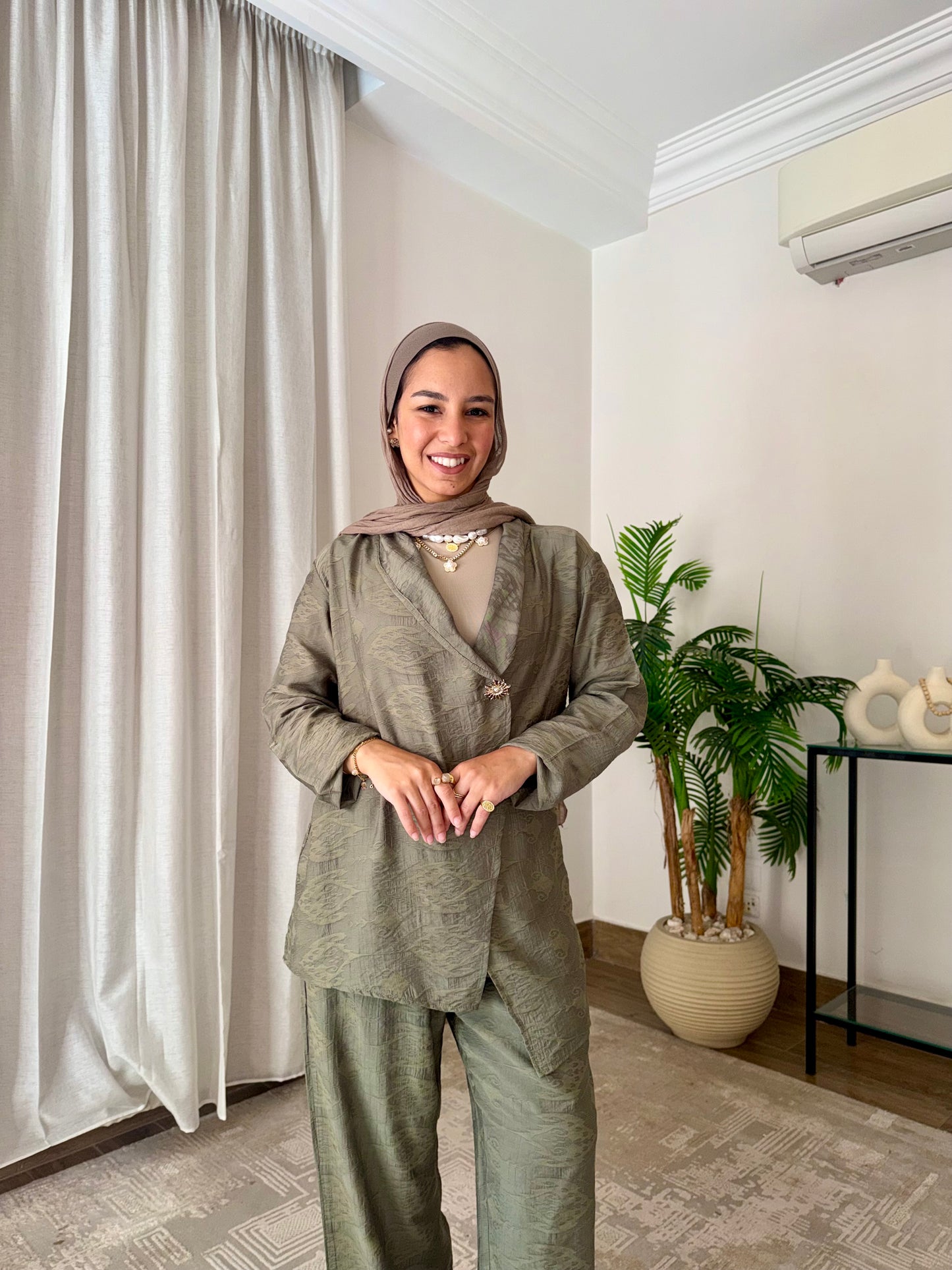 Chic Olive Green Linen Set