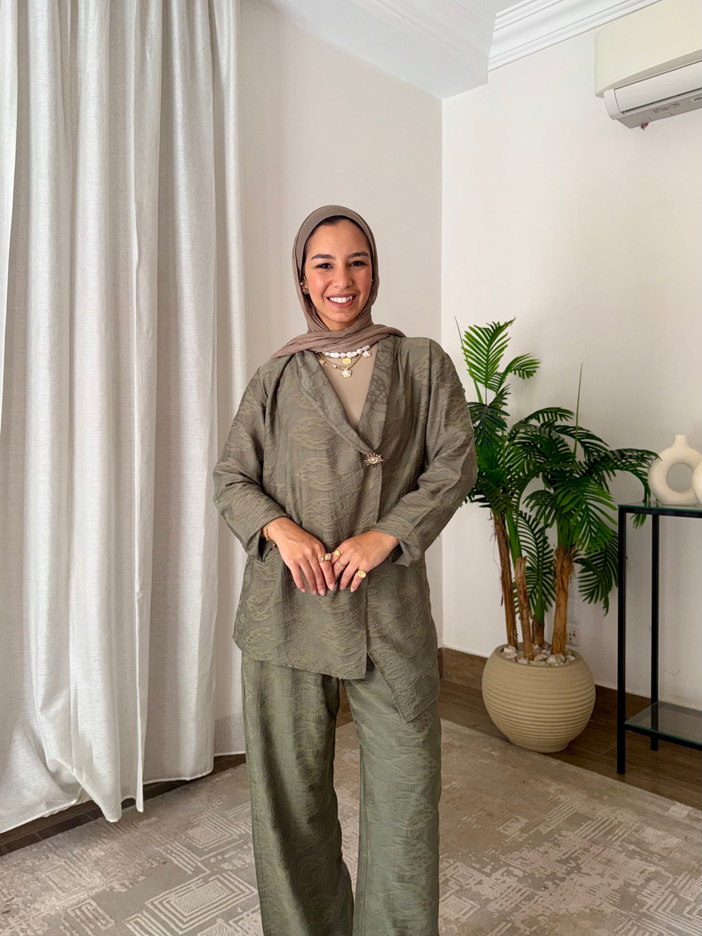 Chic Olive Green Linen Set