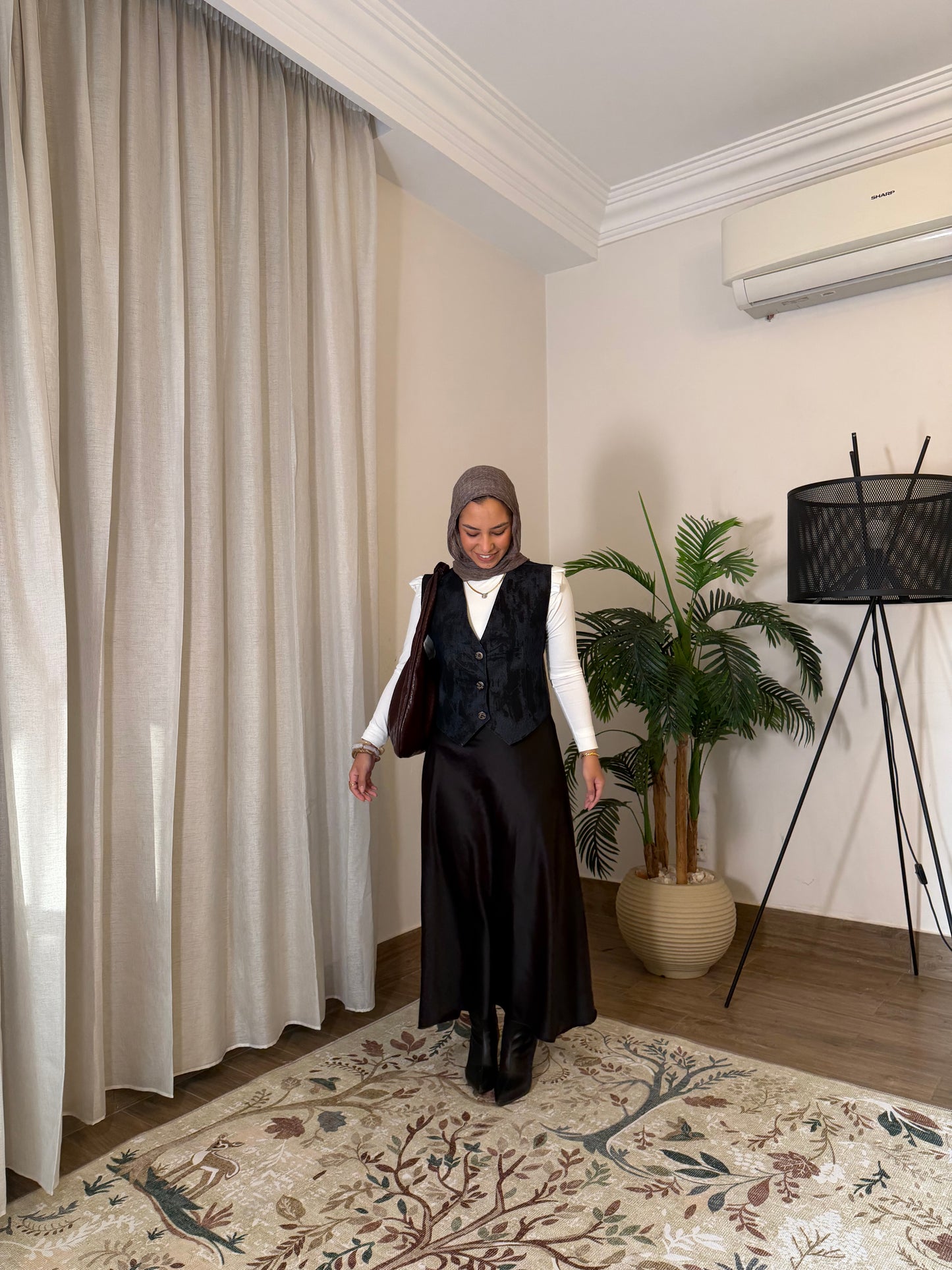 Midnight Satin Skirt & Denim Vest