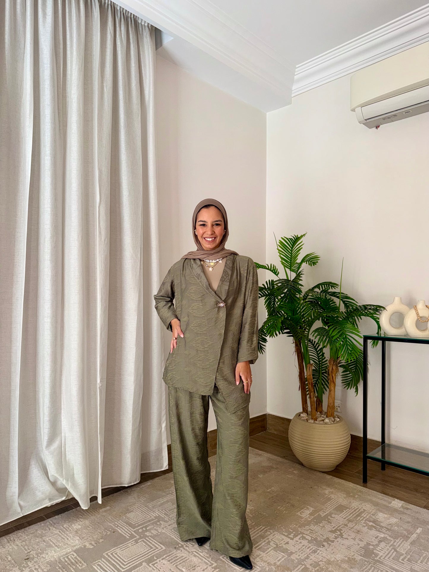 Chic Olive Green Linen Set