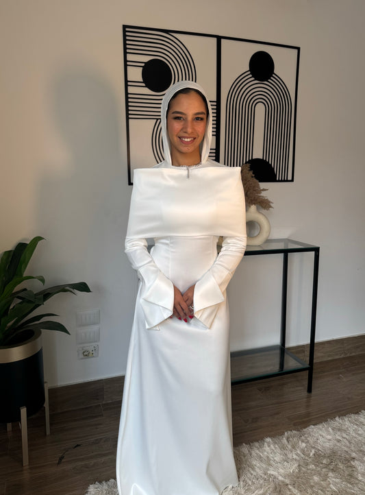 “The Serenity Gown – White Satin Modest Maxi Dress”