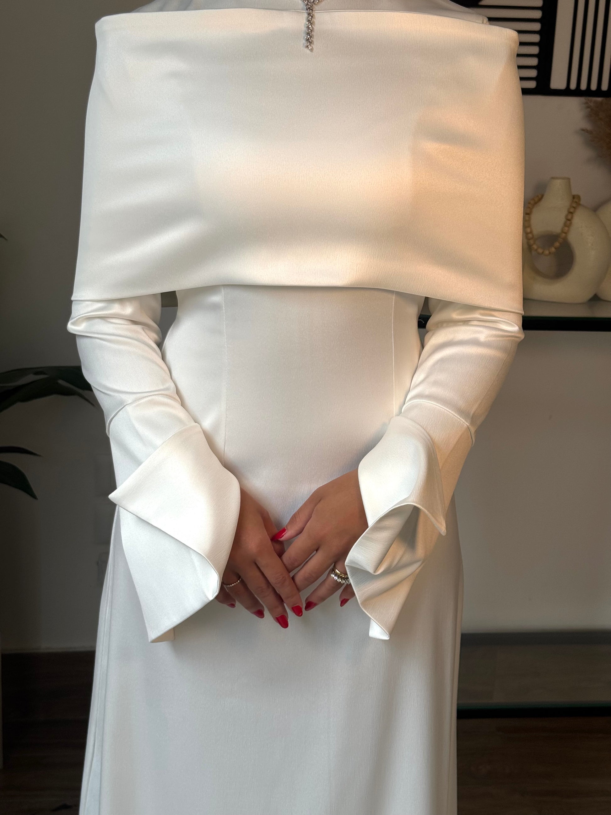 modest white silk dress Pearl White Satin Dress