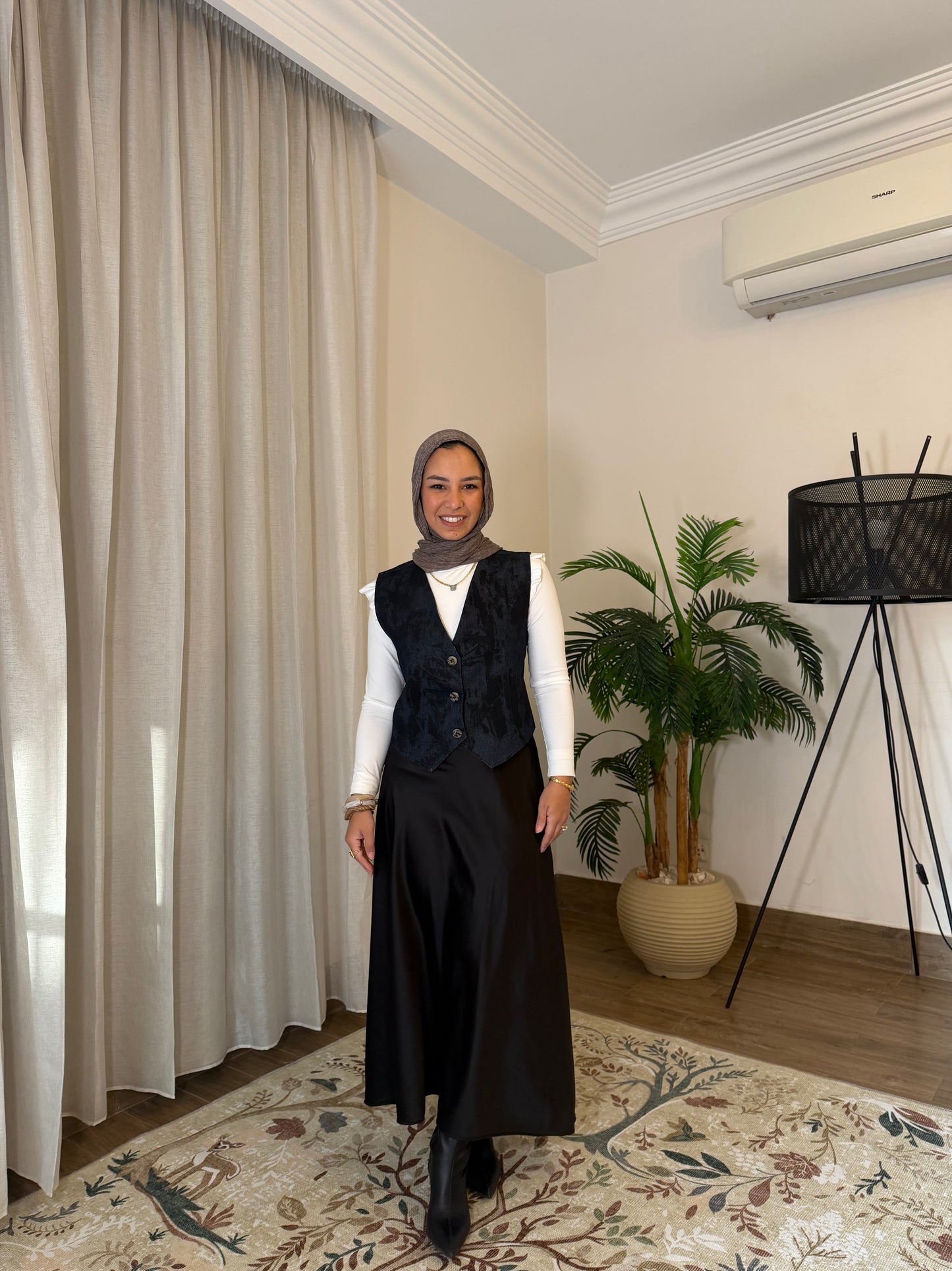 Midnight Satin Skirt & Denim Vest