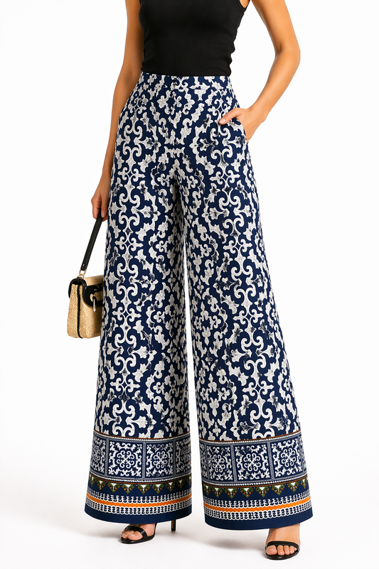Printed Blue Pants (Viscose Cotton Fabric)