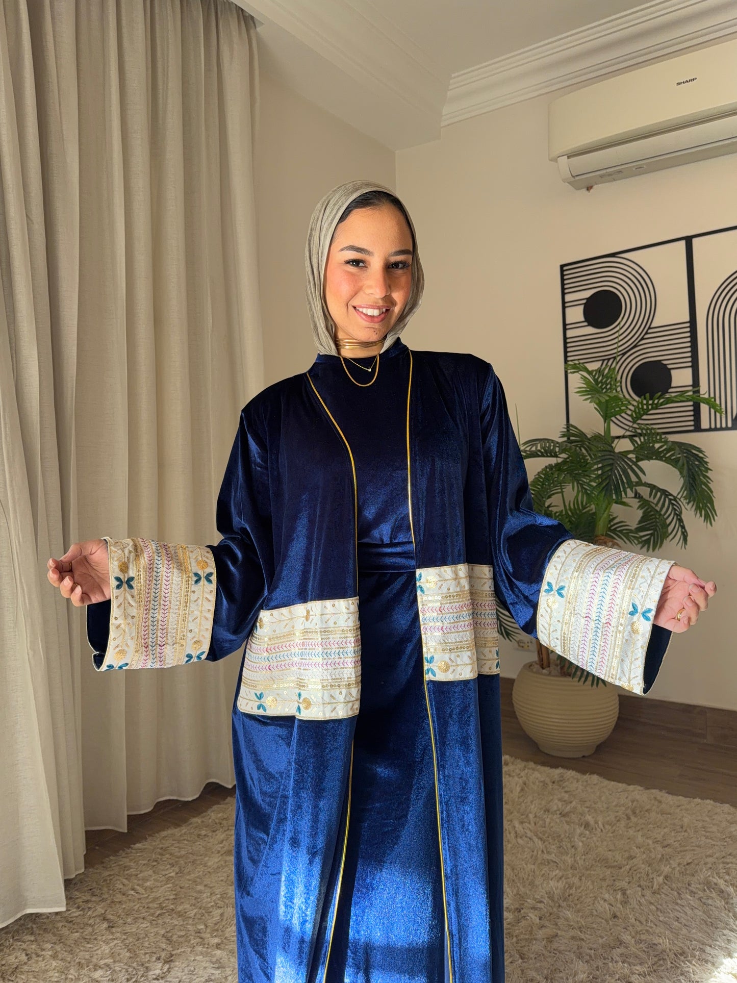 Dusty Blue Embroidered Kaftan