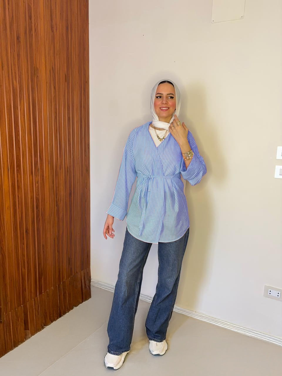 Blue  Striped Wrap Shirt