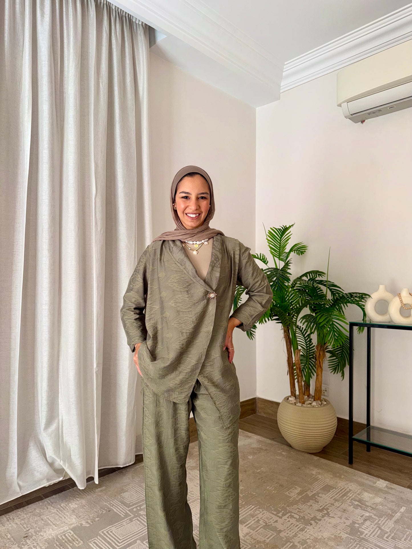 Chic Olive Green Linen Set