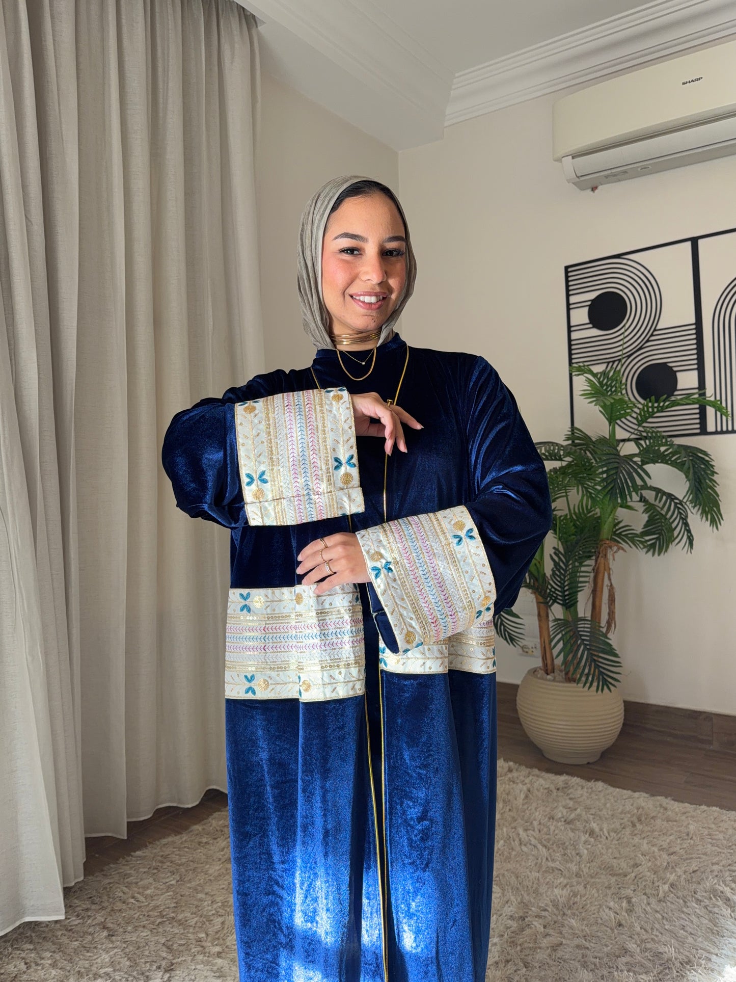 Dusty Blue Embroidered Kaftan