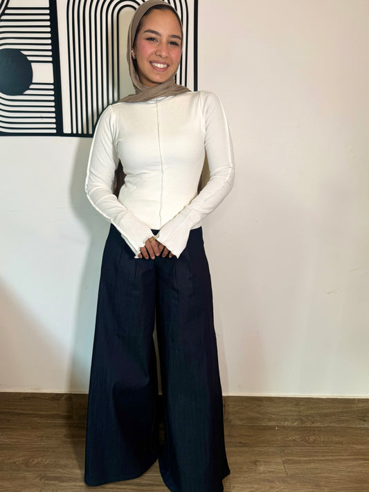 Wide-Leg Heavy Denim Pants