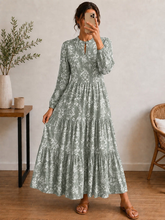 Dusty Sage Printed Tiered Maxi Dress