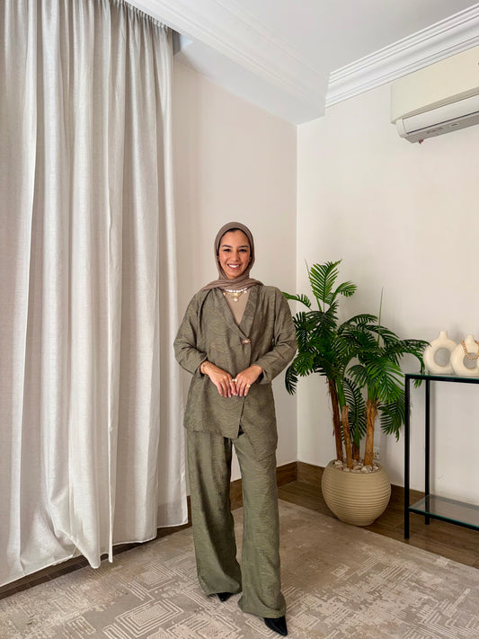 Chic Olive Green Linen Set