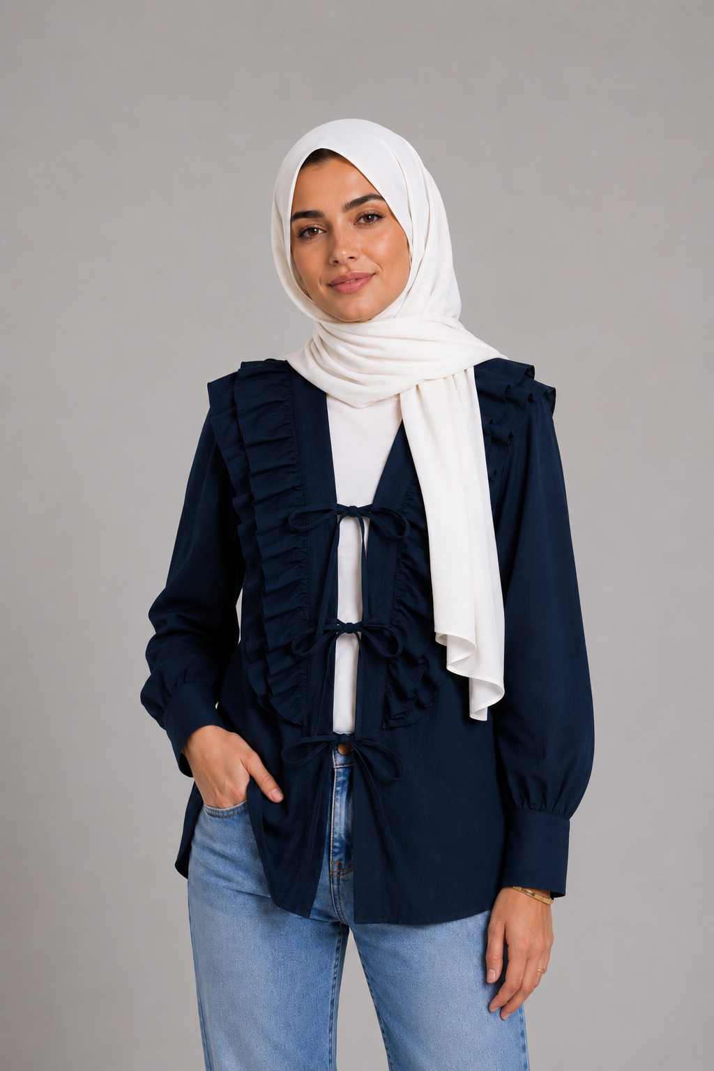 Navy blue Ruffle Tie-Front Blouse