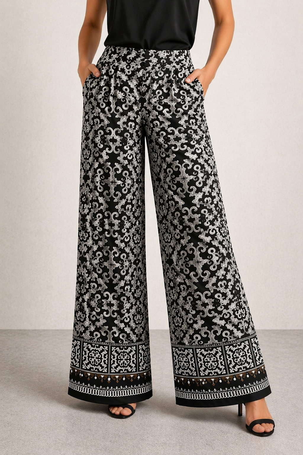 Printed black Pants (Viscose Cotton Fabric)