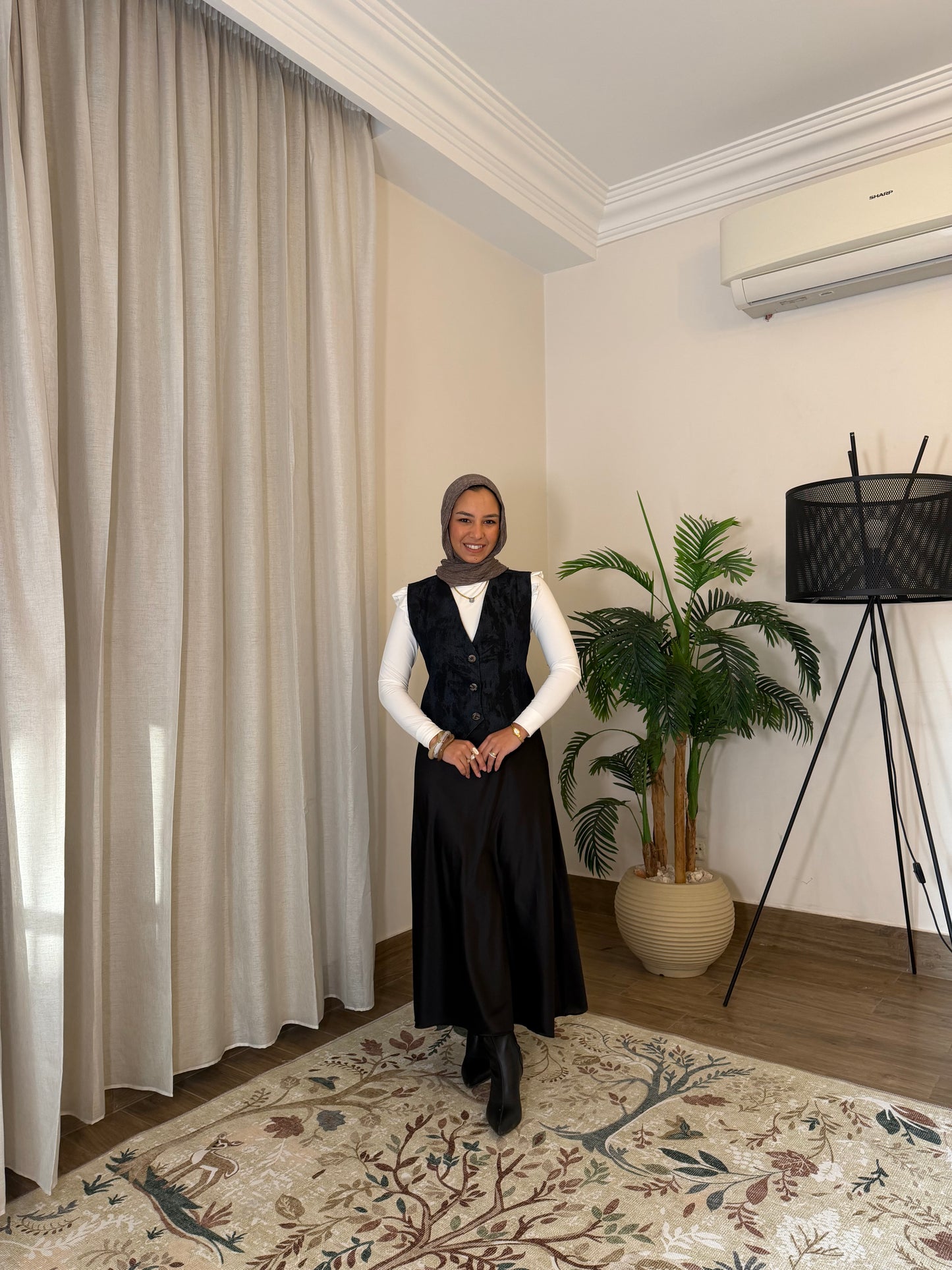 Midnight Satin Skirt & Denim Vest