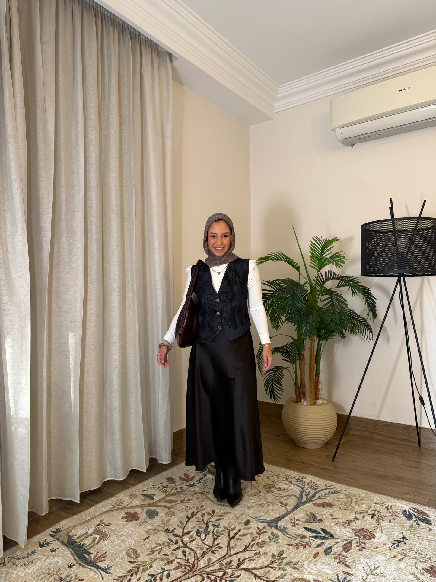 Midnight Satin Skirt & Denim Vest