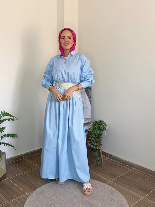 Loose Fit Modest Maxi Dress in Baby Blue