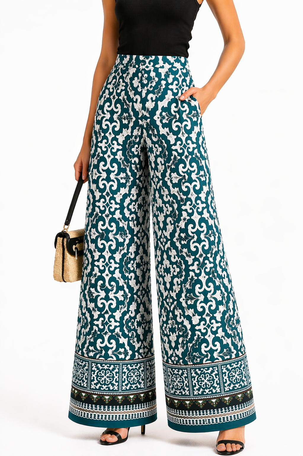Printed green Pants (Viscose Cotton Fabric)