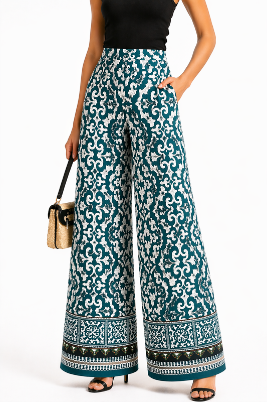 Printed green Pants (Viscose Cotton Fabric)