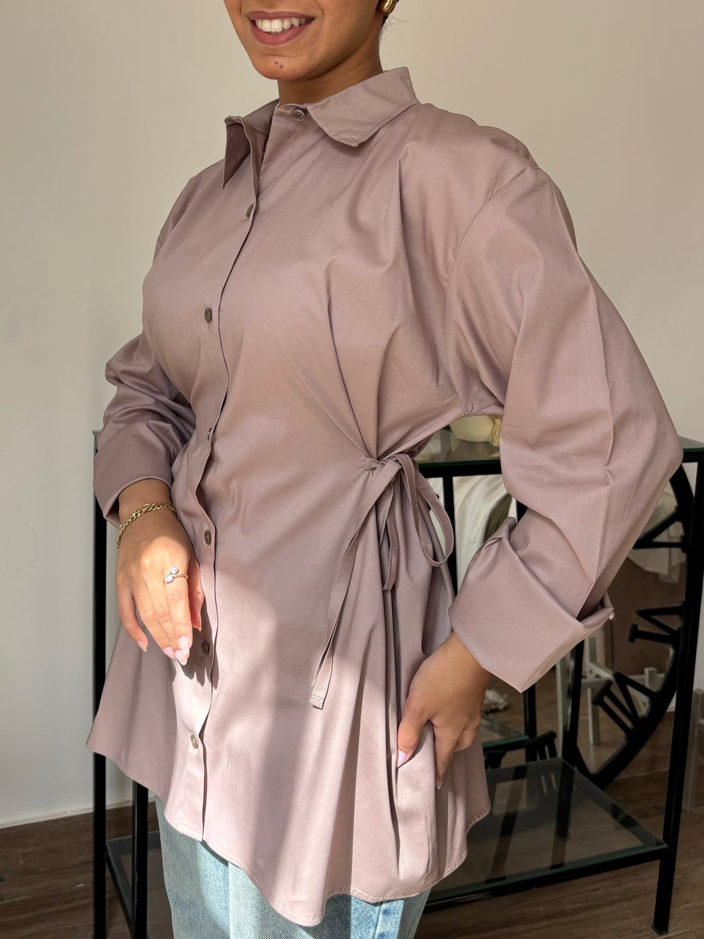 Side-Tie Café ToneًShirt – Modest Chic
