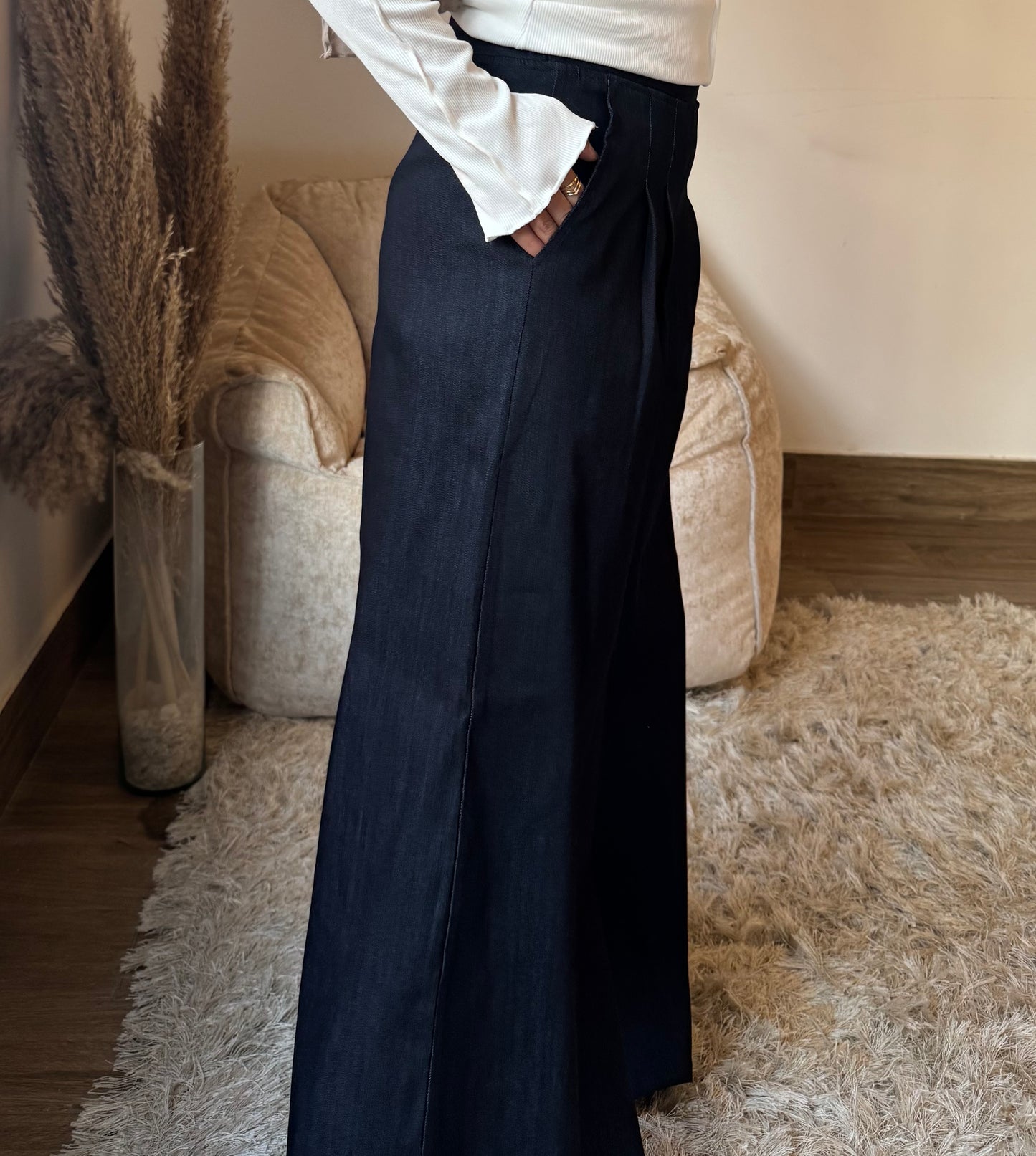Wide-Leg Heavy Denim Pants